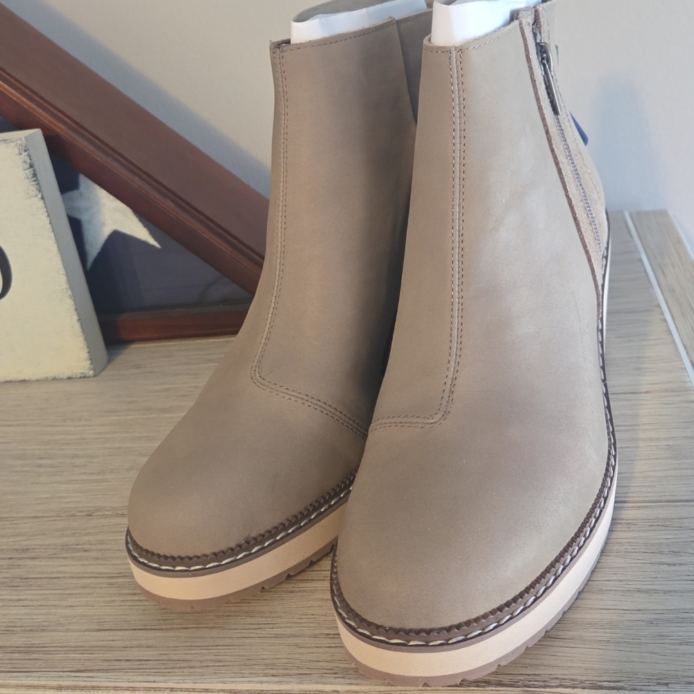 Women's Taupe Wedge Ankle Boots - Stylish Everyday Comfort - Picture 5 of 6